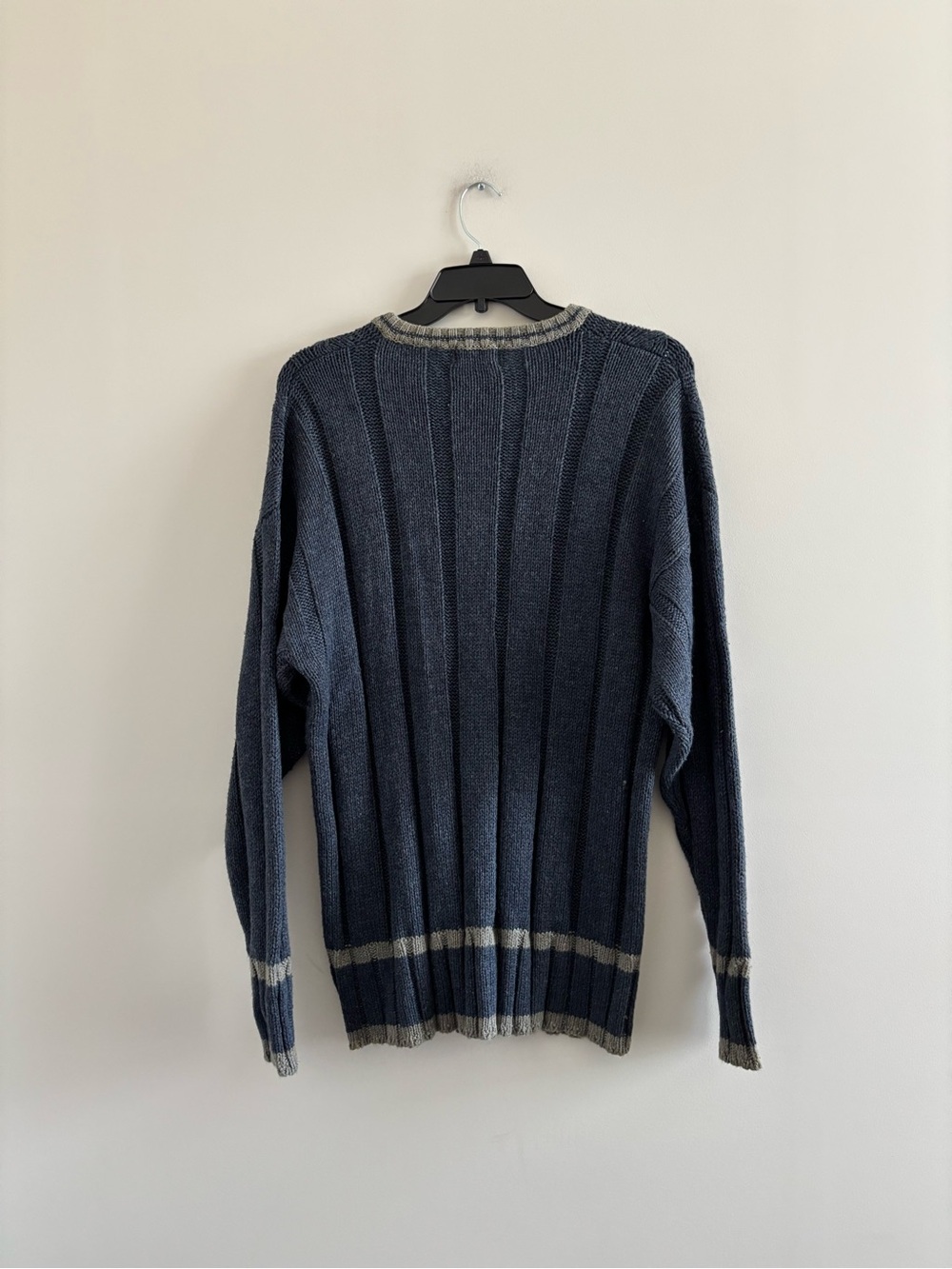 Vintage 90s Arizona Cable Knit Sweater Blue V-Neck Wool Mens XL Preppy Fisherman - Picture 2 of 7